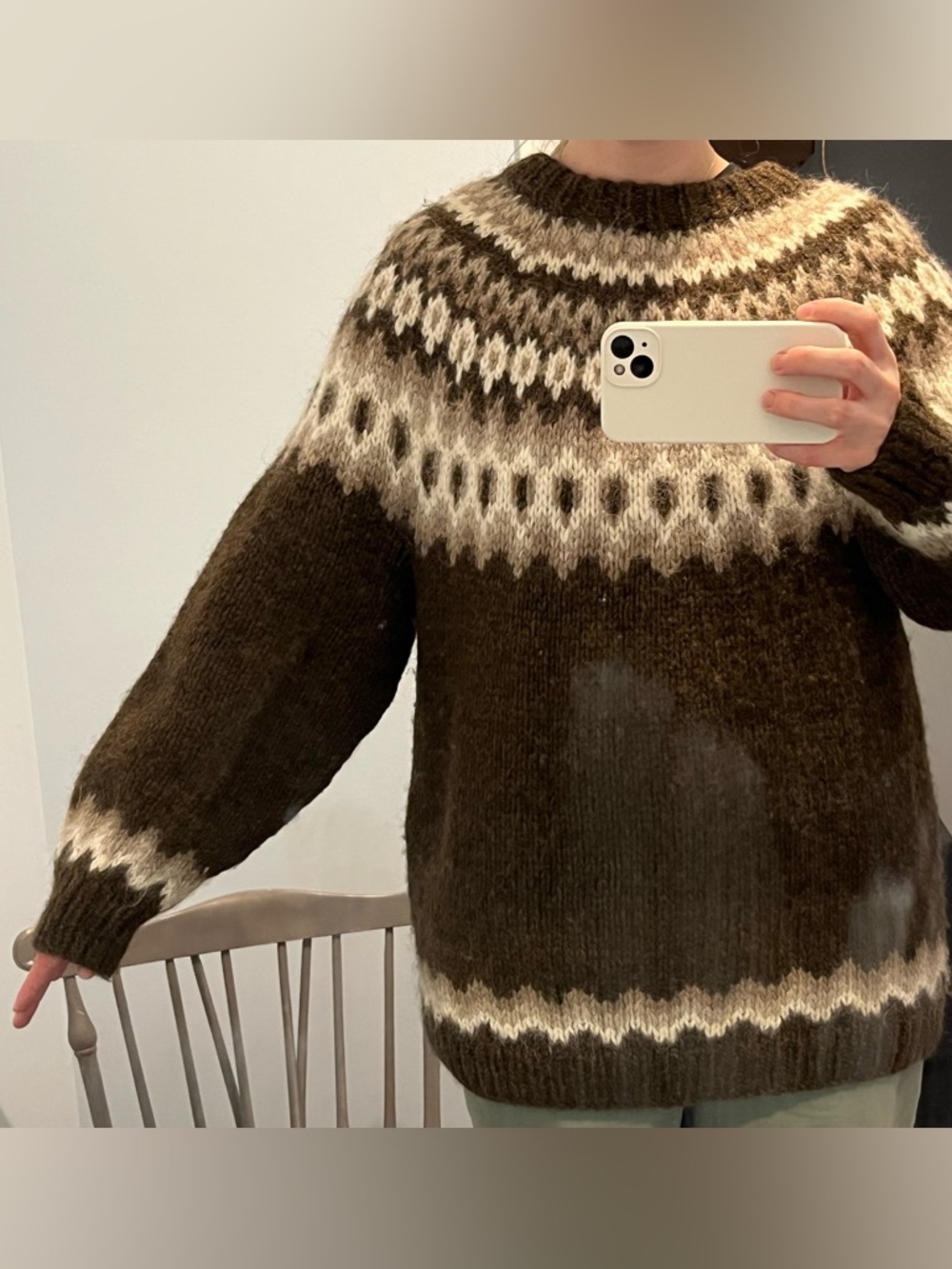 Brown and Cream Knit Sweater 100% wool - Picture 4 of 4